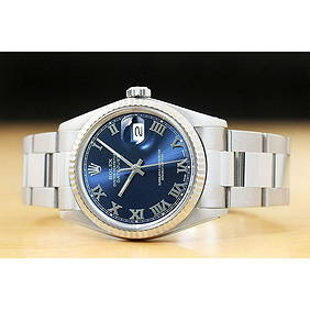 MENS ROLEX DATEJUST BLUE ROMAN 18K WHITE GOLD & SS WATCH w/OYSTER BAND {DATEJUST 16014} (1 of 3)