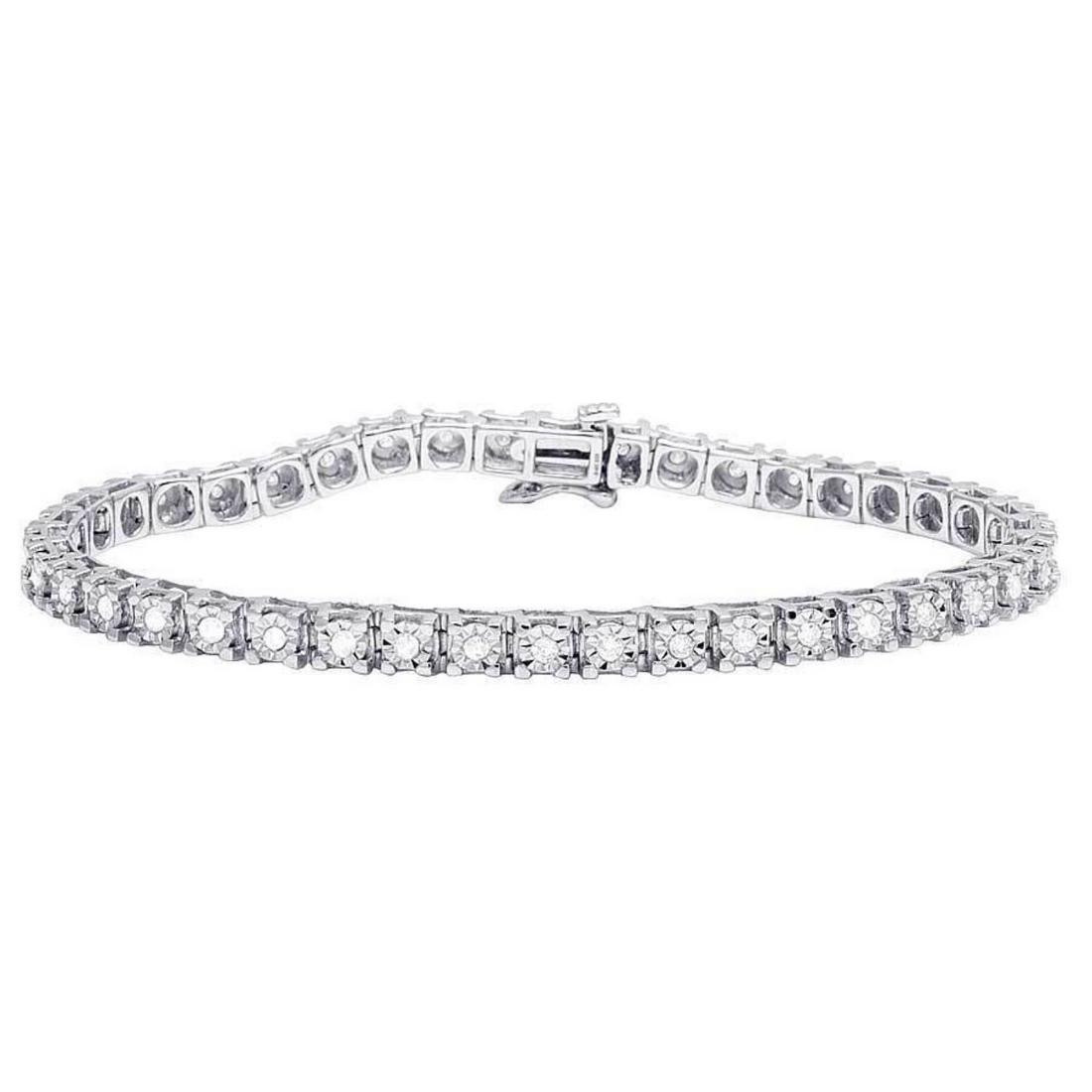 Unisex White Gold Plated Diamond Fanook (3.5MM) One Row Tennis Bracelet {1 CT 7"} (1 of 3)