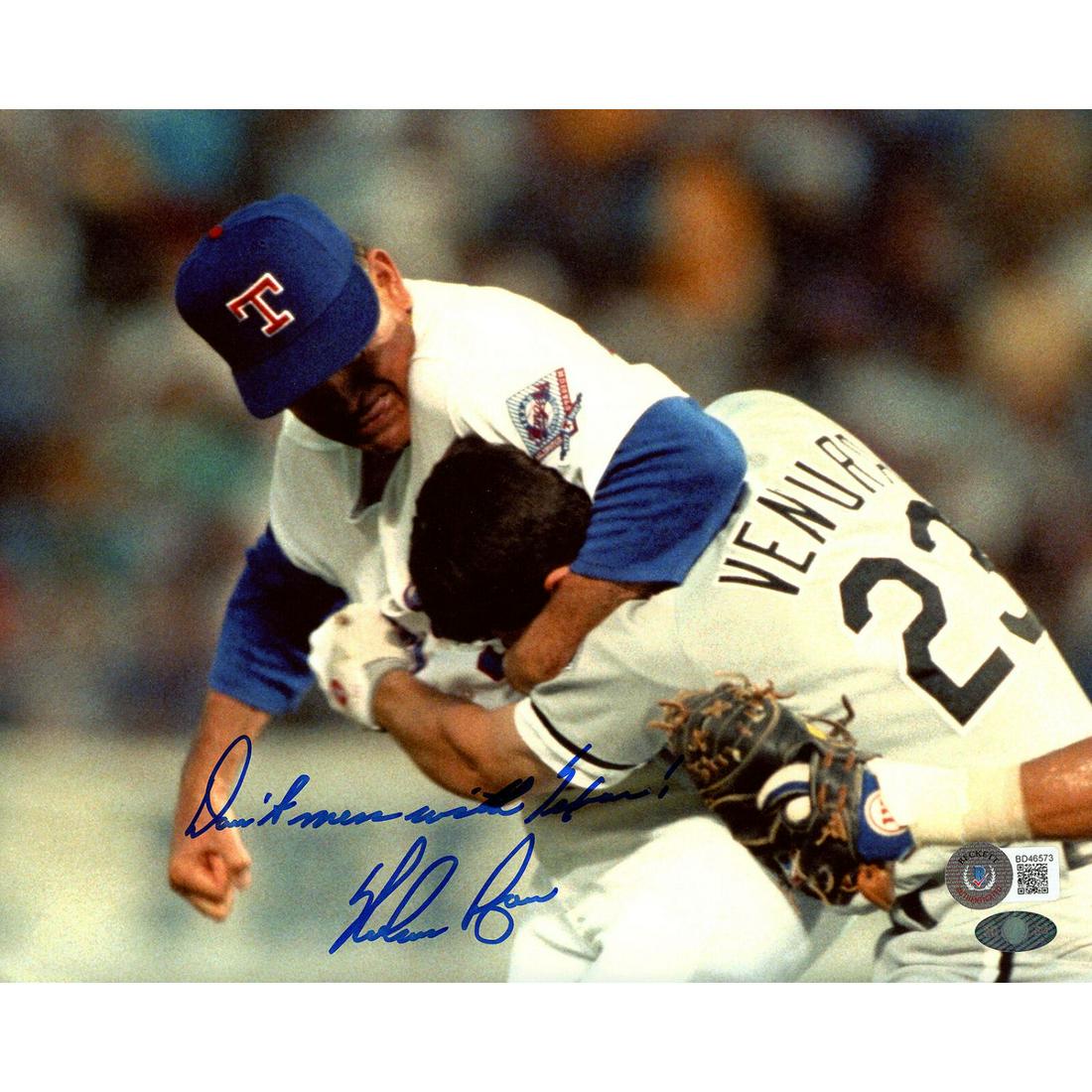Nolan Ryan Signed 8x10 Photo Inscribed "Don't Mess With Texas" Ventura Fight (BAS COA) (1 of 1)