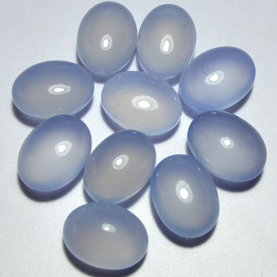 10piece Lot light Blue Chalcedony oval Cabochon 100%Natural Gemstone from turkey (1 of 2)