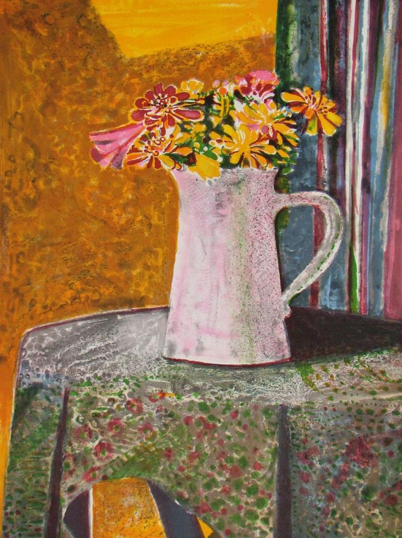 RenÃ© GENIS - Bouquet sur le guÃ©ridon, 1975 - Original lithograph signed and numbered: RenÃ© GENIS (1922-2004)Bouquet sur le guÃ©ridon, 1975Original lithography in colors on Arches France vellum paper.Hand signed by the artist in pencil at the bottom rightand numbered ( 14 / 100 ) a