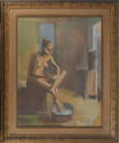 FranÃ§oise GILOT - Hammam scene, Nude in the toilet, 1956 - Original drawing in pastels, Signed