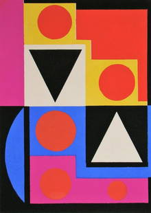 Auguste HERBIN (after) - Abstract composition NON, 1952 - Stencil in gouache colors: Auguste HERBIN (1882 - 1960) Abstract composition NON, 1952 Stencil in gouache colors on wove paper, unsigned. Executed in the year 1952 after the original artwork by the studios Renson in Paris, Fran