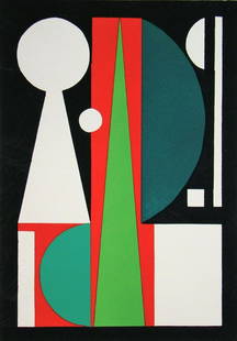 Auguste HERBIN (after) - Abstract composition, 1952 - Stencil in gouache colors: Auguste HERBIN (1882-1960) Abstract composition, 1952 Stencil in gouache colors on wove paper, unsigned and not numbered. Executed in the year 1952 after the original artwork by the studios Renson in