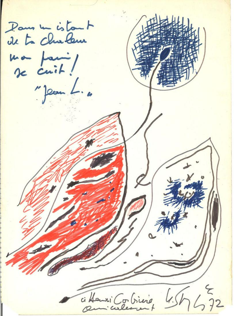 Gustave Singier - Composition, 1972 - Drawing with markers: Gustave Singier (1909 - 1984) Composition, 1972 Unique work, drawing with markers on paper Dedicated and signed by hand lower right Size: 32 x 23.5cm In very good condition (note slight lacks at the b