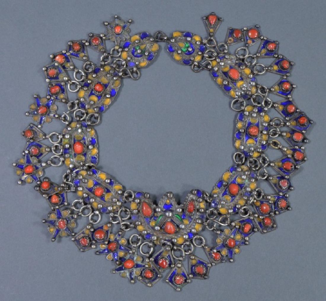 North African Silver and Red Coral Collar Necklace (1 of 2)