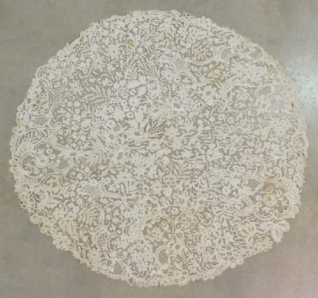 Antique Honiton Lace Circular Cotton Tablecloth (1 of 2)