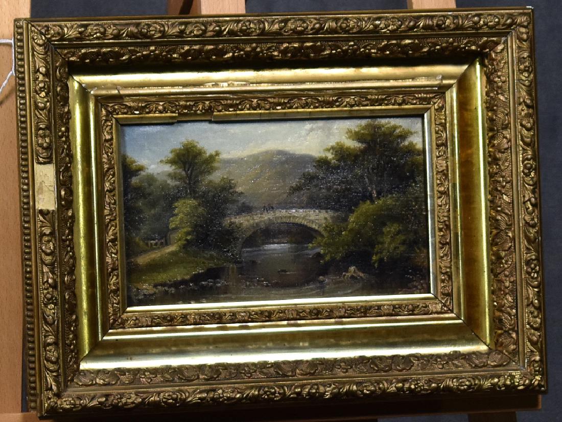 Oil on Canvas Scene With Two Figures on Bridge (1 of 4)