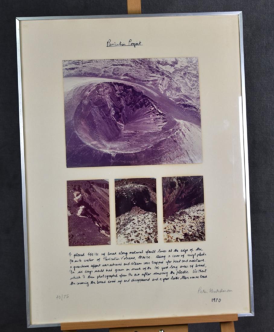 "Paricution Project" Mixed Media by P. Hutchinson: #40/75. Depicting photographs of Paricution Volcano, Mexico and the artist's handwritten commentary. Signed lower right in pencil, "Peter Hutchinson," dated 1970.