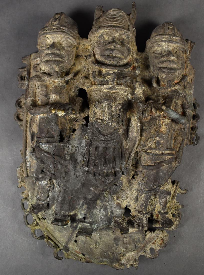 African Metal Mask with Three Figures (1 of 5)