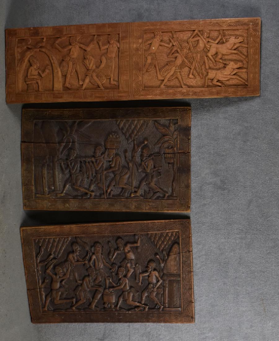 3 Carved Wooden African Panels (1 of 4)
