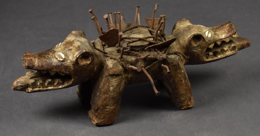 African Two-Headed Wooden Dog Sculpture (1 of 5)