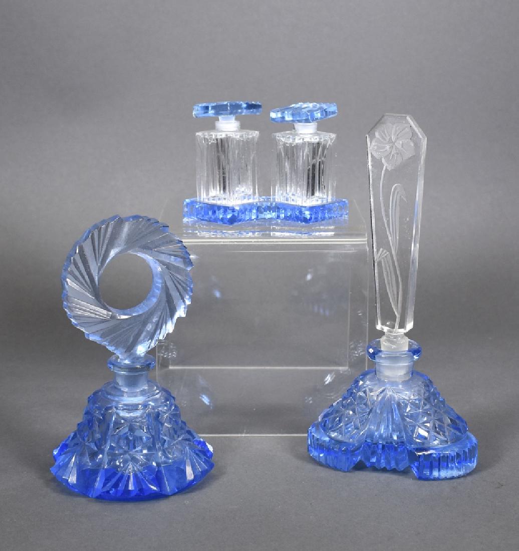 3 Vintage Czech Clear & Blue Crystal Perfume Jars (1 of 4)