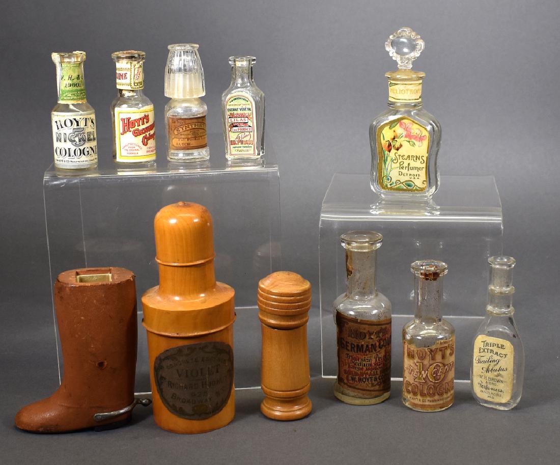 Circa 1910 Embossed Mini Perfume Bottles, & 3 Wood (1 of 4)