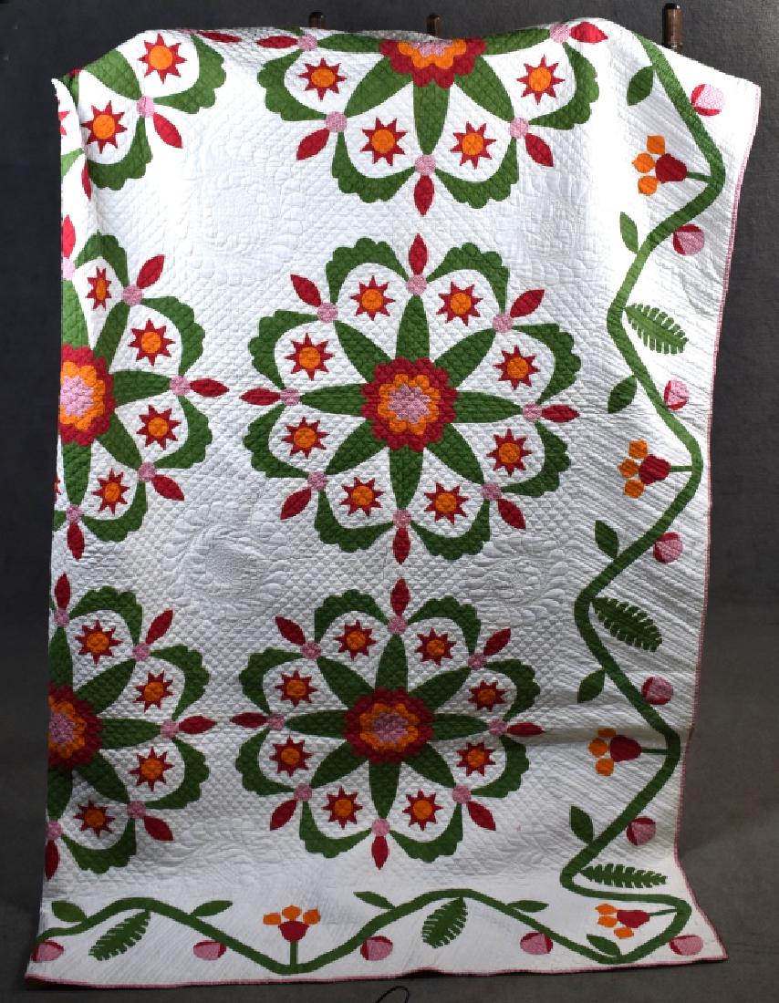 Whig Rose Hand Stitched Appliqué Quilt C. 1875 (1 of 6)