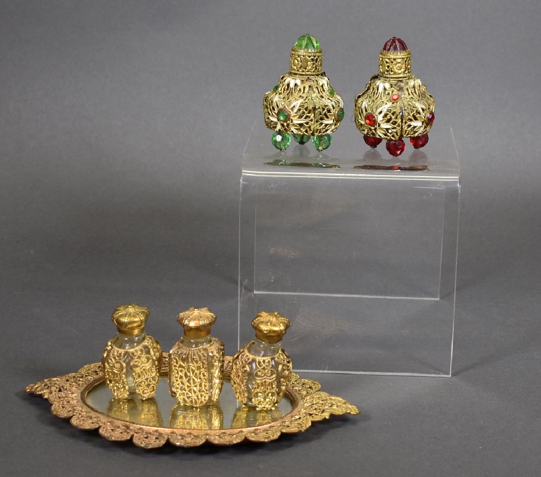 Gilt Metal Framed & Jeweled Perfume Bottles (1 of 3)