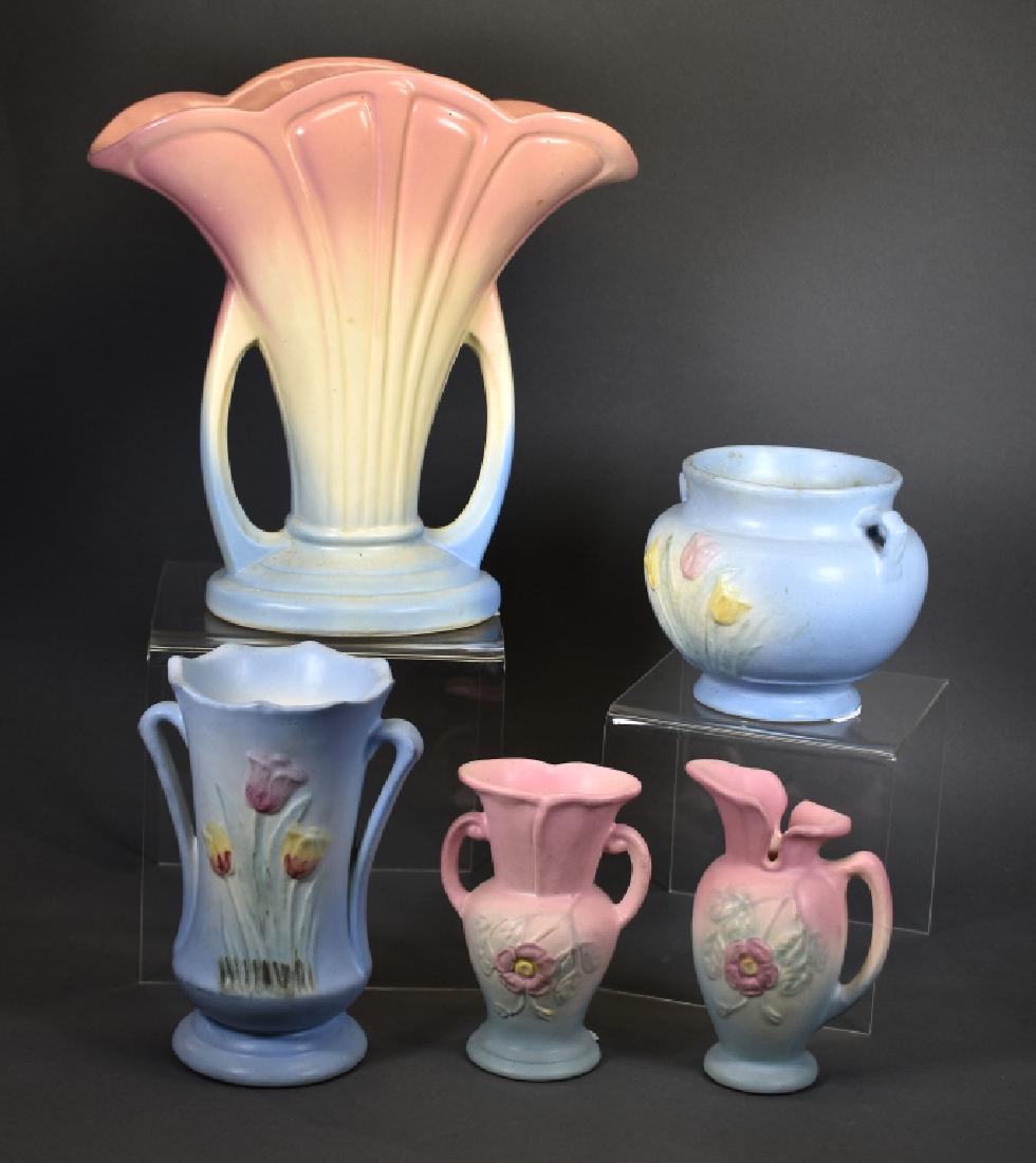 5 Pc Art Pottery Lot, Marked Hull, Mixed Patterns (1 of 5)