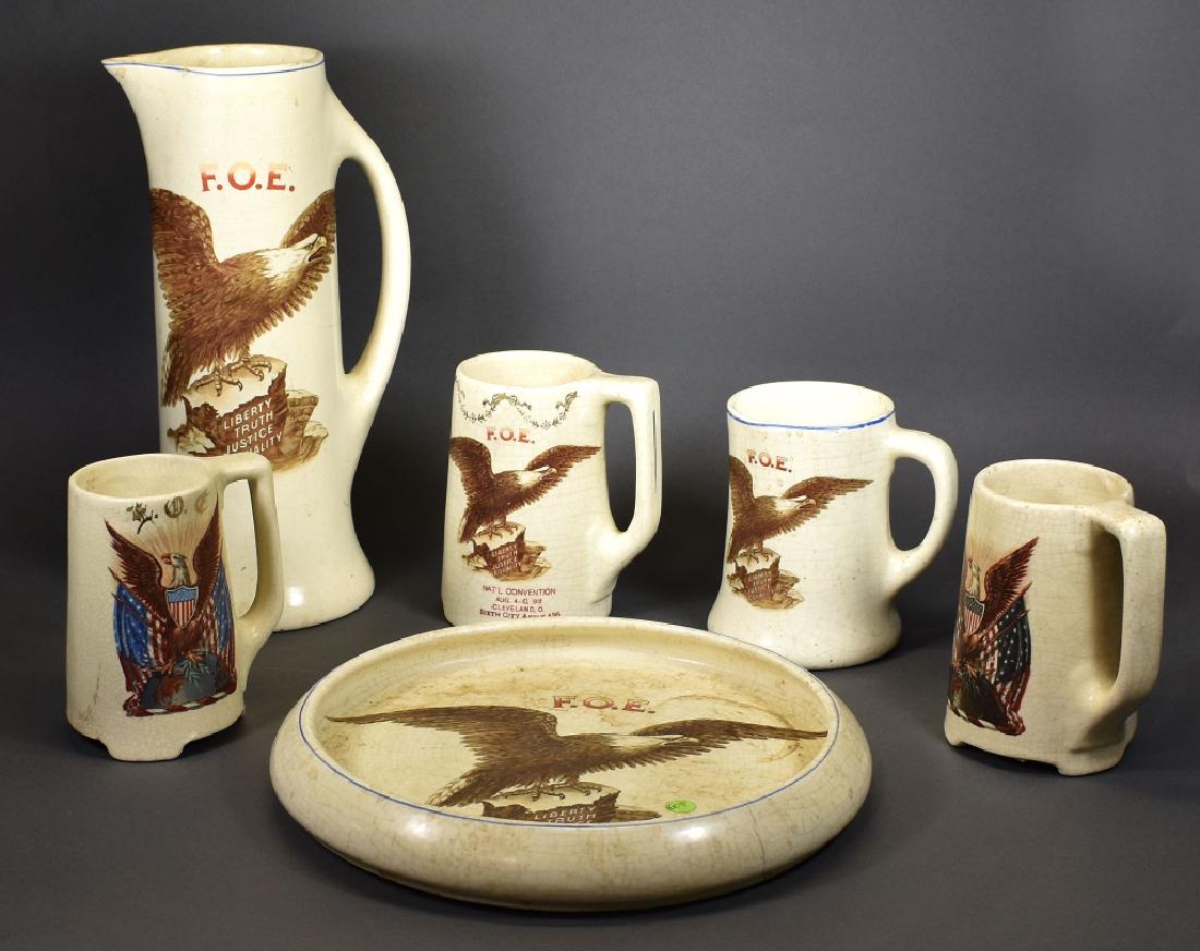 Roseville Creamware Fraternal Order Eagles, 6 Pc (1 of 6)