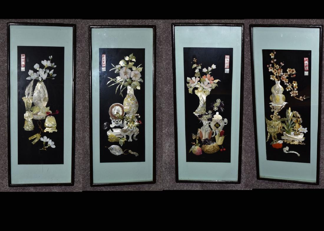 Group of 4 Asian Hardstone Framed Arrangements (1 of 9)