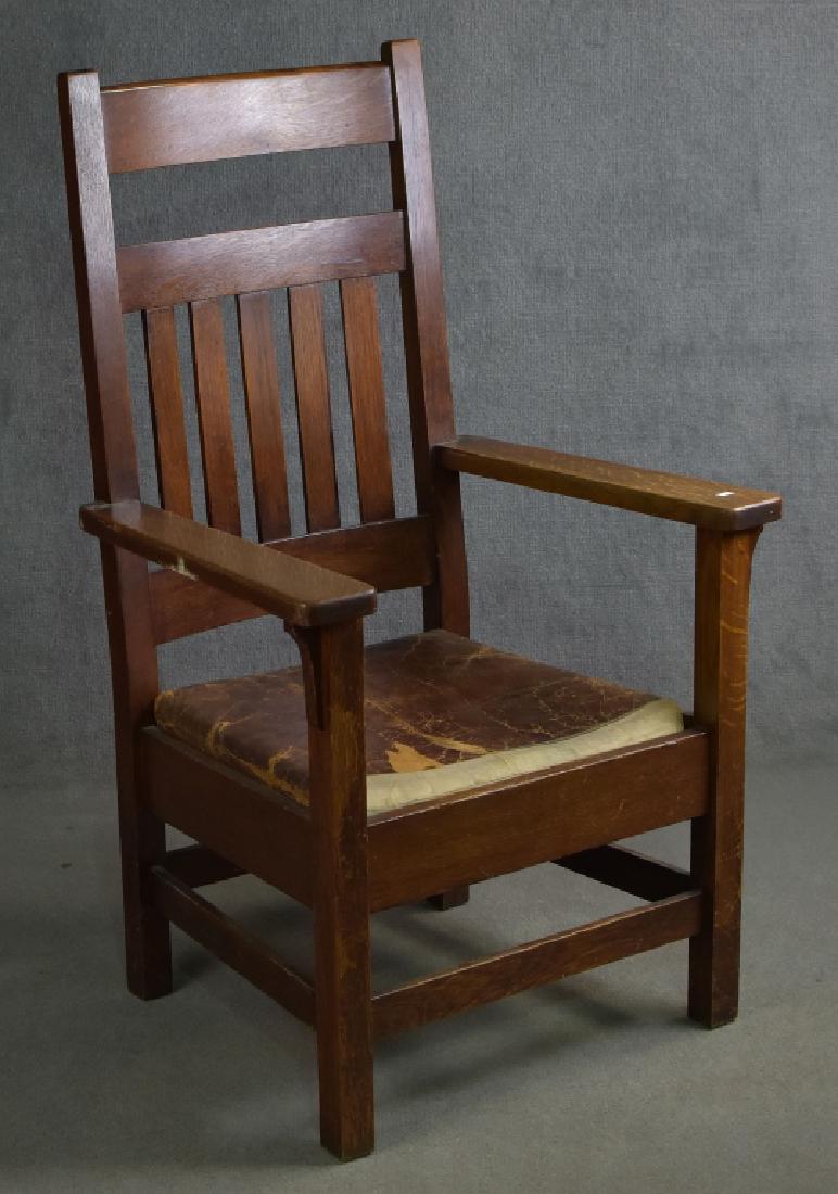 Oak Armchair w/ Loose Leather Cushion (1 of 3)