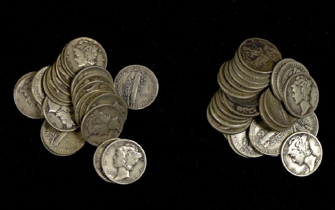 Two Rolls (100 Coins) of Circulated Mercury Dimes (1 of 3)