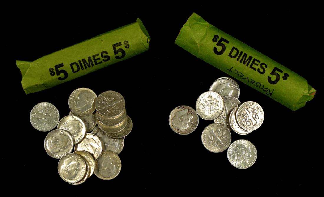 Two Rolls of Circulated Roosevelt Silver Dimes (1 of 3)