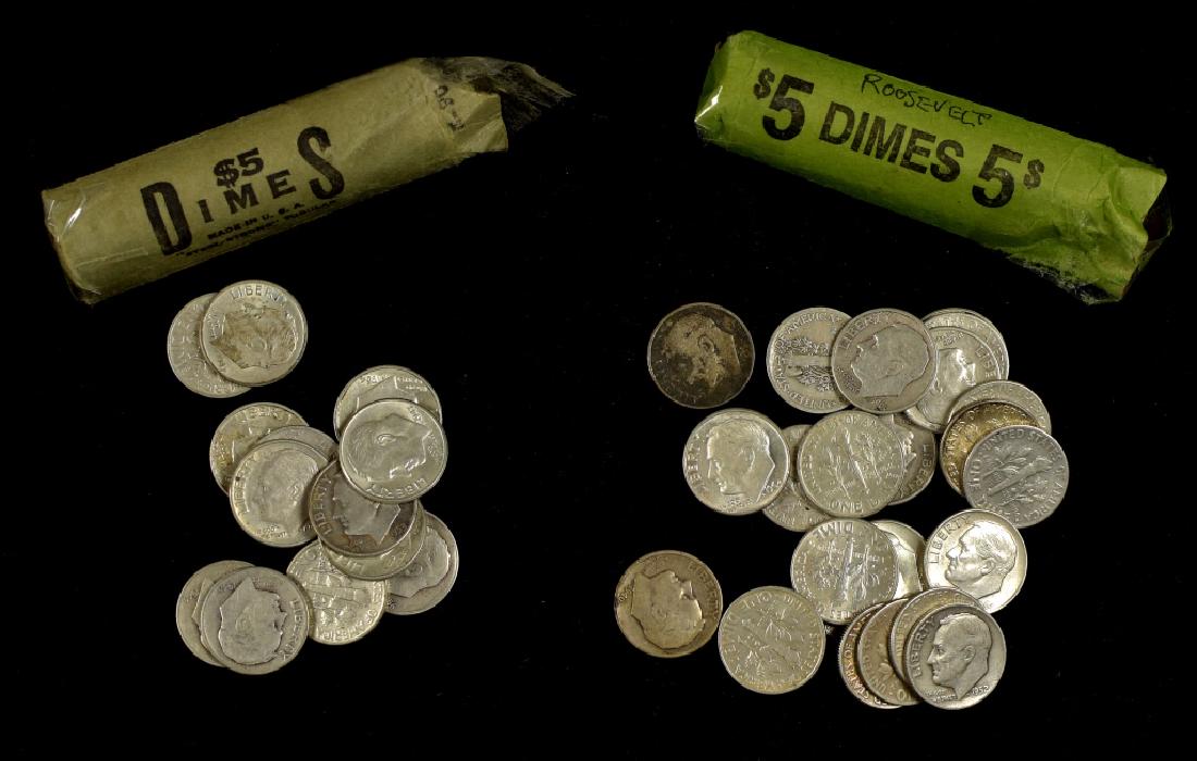 Two Rolls of Circulated Roosevelt Silver Dimes (1 of 3)