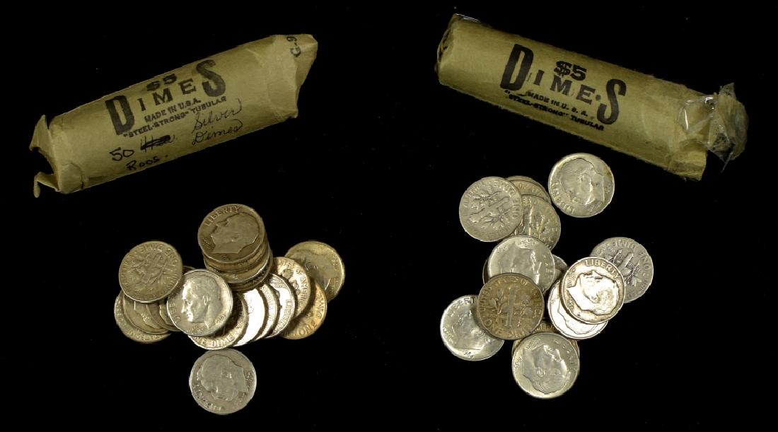 Two Rolls of Circulated Roosevelt Silver Dimes (1 of 3)