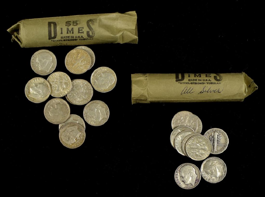 Two Rolls of Circulated Roosevelt Silver Dimes (1 of 3)