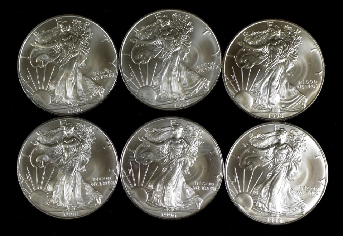 6 Key Date Silver Eagles Dated 1996 (1 of 2)