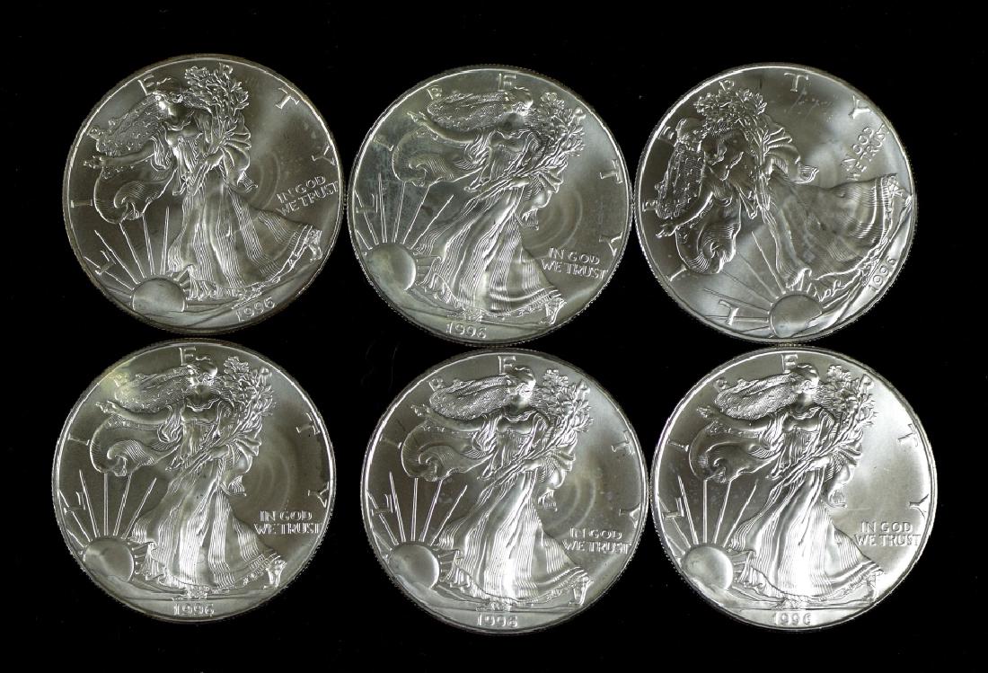 6 Key Date Silver Eagles Dated 1996 (1 of 2)