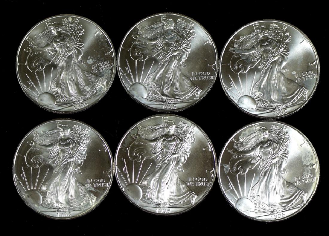 6 Key Date Silver Eagles- Dated 1996 (1 of 2)