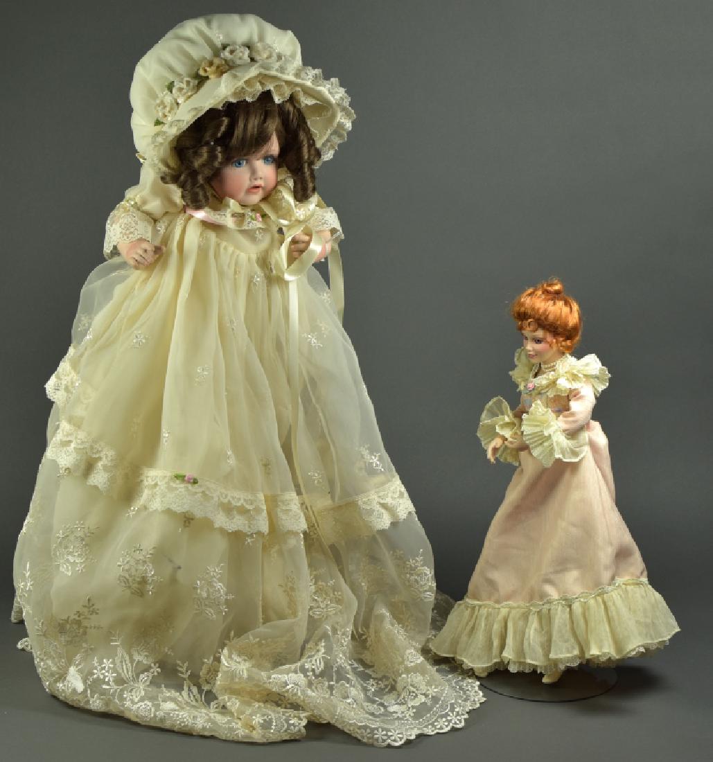 16" Danbury Mint Judy Belle Gibson Girl: And a 18" 1994 "Hilda Baby" reproduction. Manufactured by Lady Anne Dolls of Williamsburg, VA. Dressed in very elaborate net and lace gown.