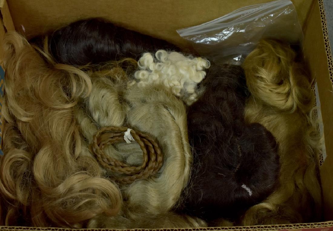 Box Lot of Antique and Vintage Doll Wigs: Mostly human hair.