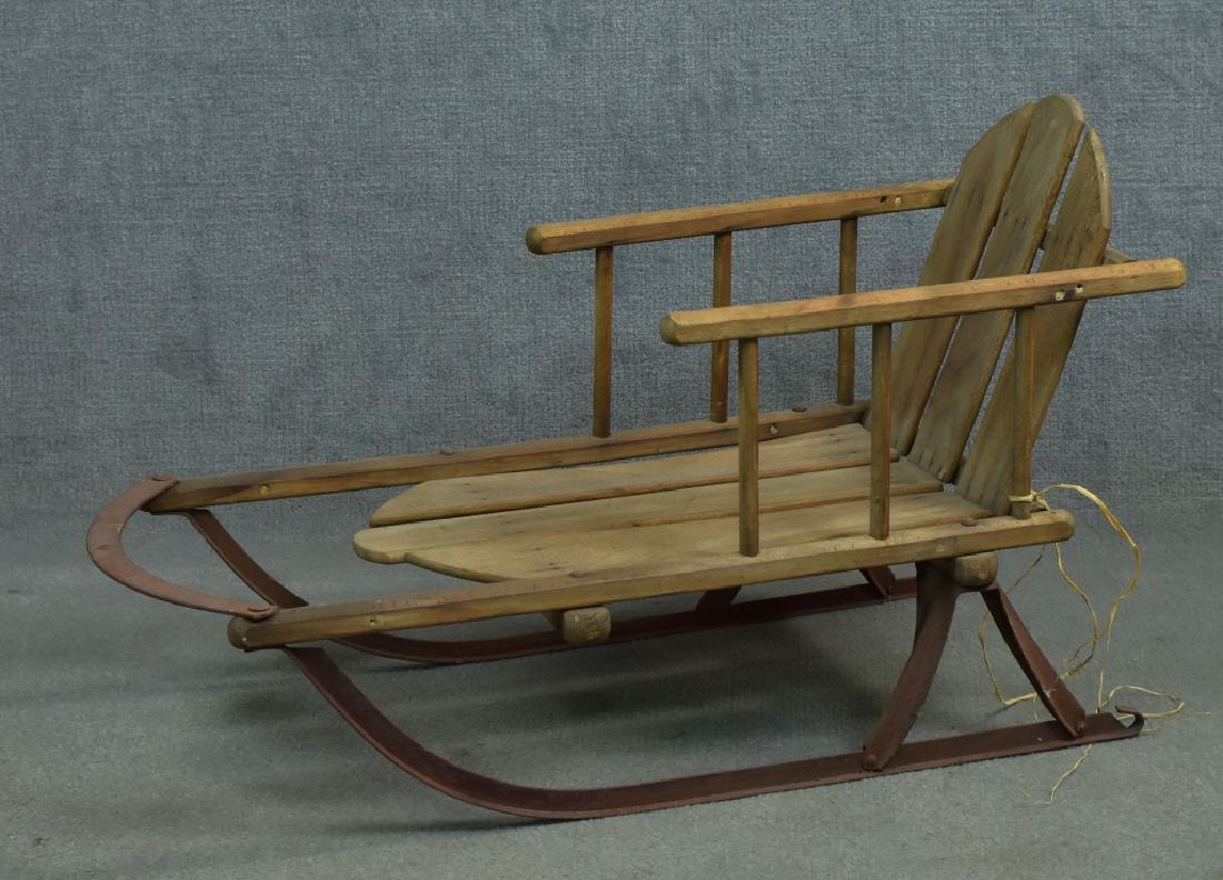 Child's Wood and Metal Sled: Suitable for dolls.