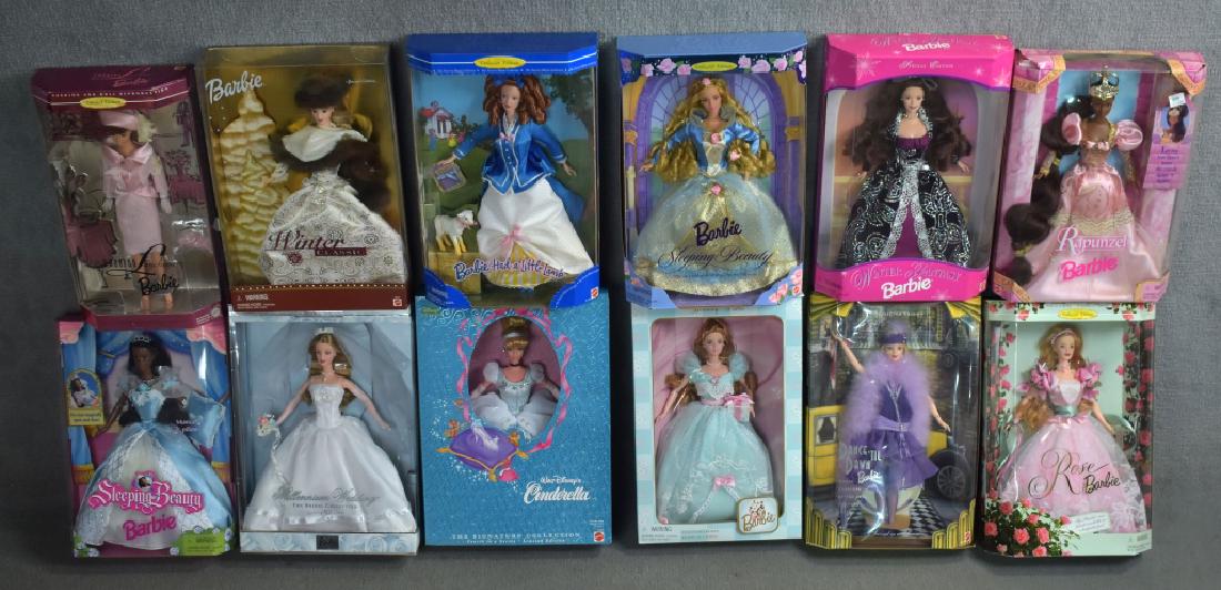 Fifteen Barbies Including Disney: Disney Cinderella, Birthday Wishes, Rapunzel, Barbie Had A Little Lamb.