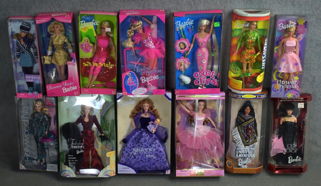 Thirteen Barbies: Includes Fabulous Fortes, Sisters, Native American, Life Savers, Twirling Ballerina and more.