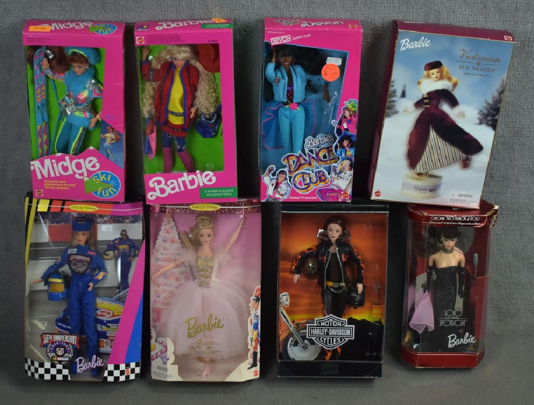 Eight Barbies: Includes Midge, Solo in the Spotlight, Harley Barbie.