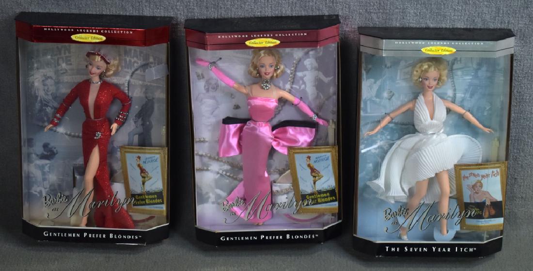 Three Marilyn Monroe Barbies: Gentleman Prefer Blondes- Red and White, Seven Year Itch.