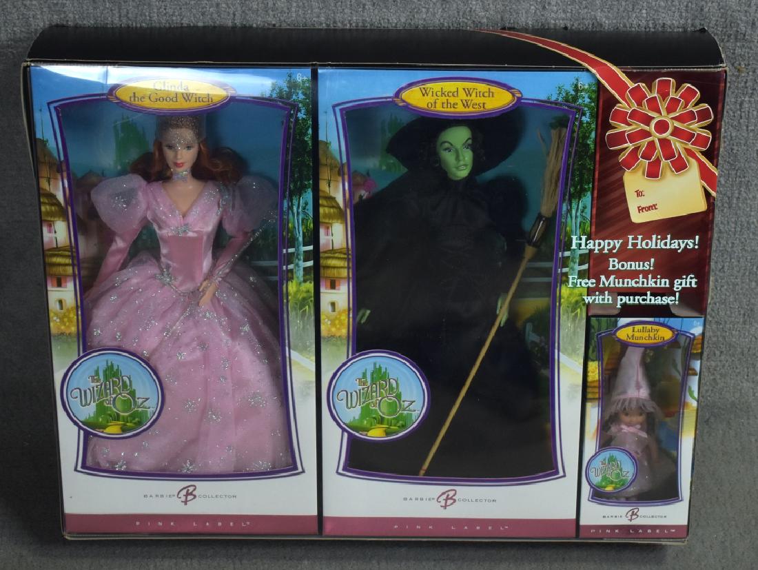 RARE Boxed Barbie Gift Set: Barbie as Glenda the Good Witch and the Wicked Witch with bonus Munchkin.