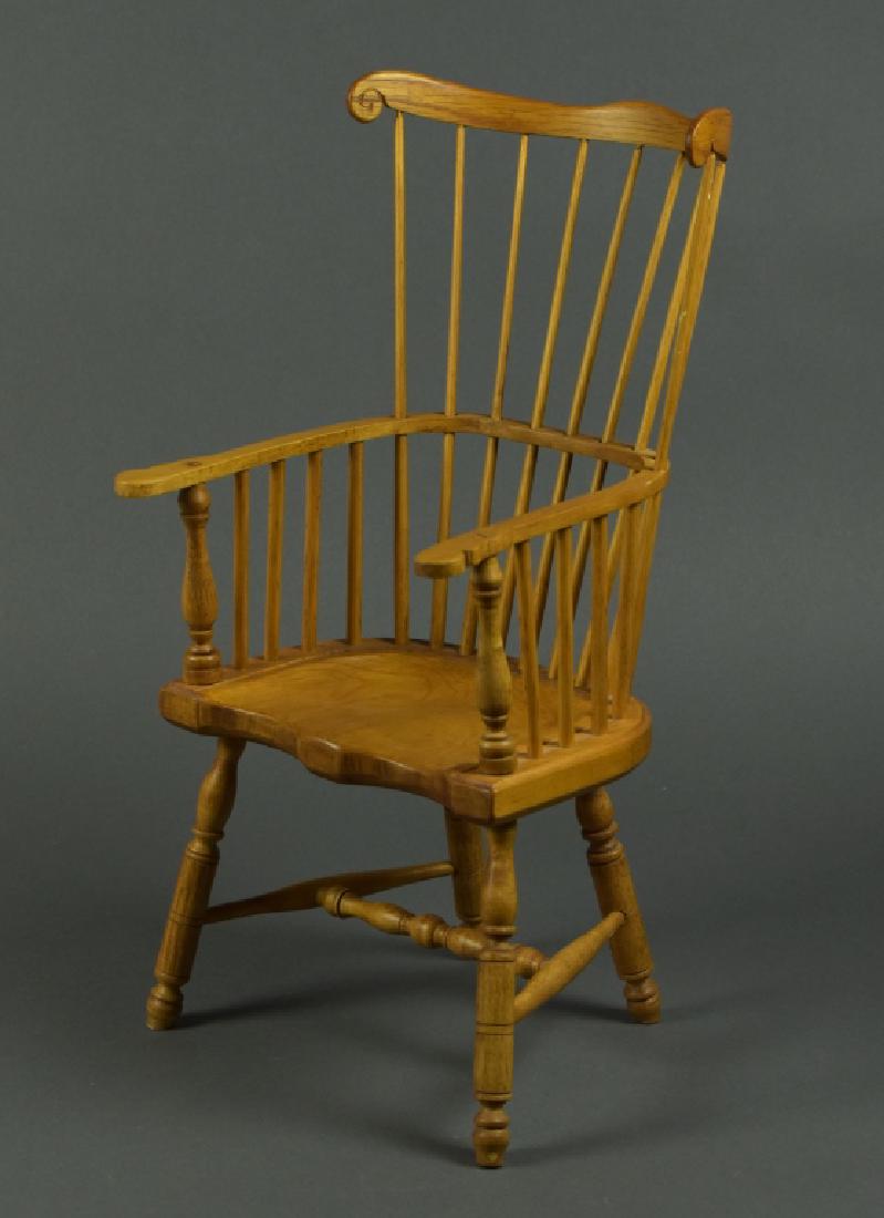 Historical Reproduction Windsor Chair: 15 3/4". By furniture maker Fred Laughon who was a IGMA Fellow. Chair is a reproduction dated 1982 of a reproduction Pennsylvania comb-back Windsor.