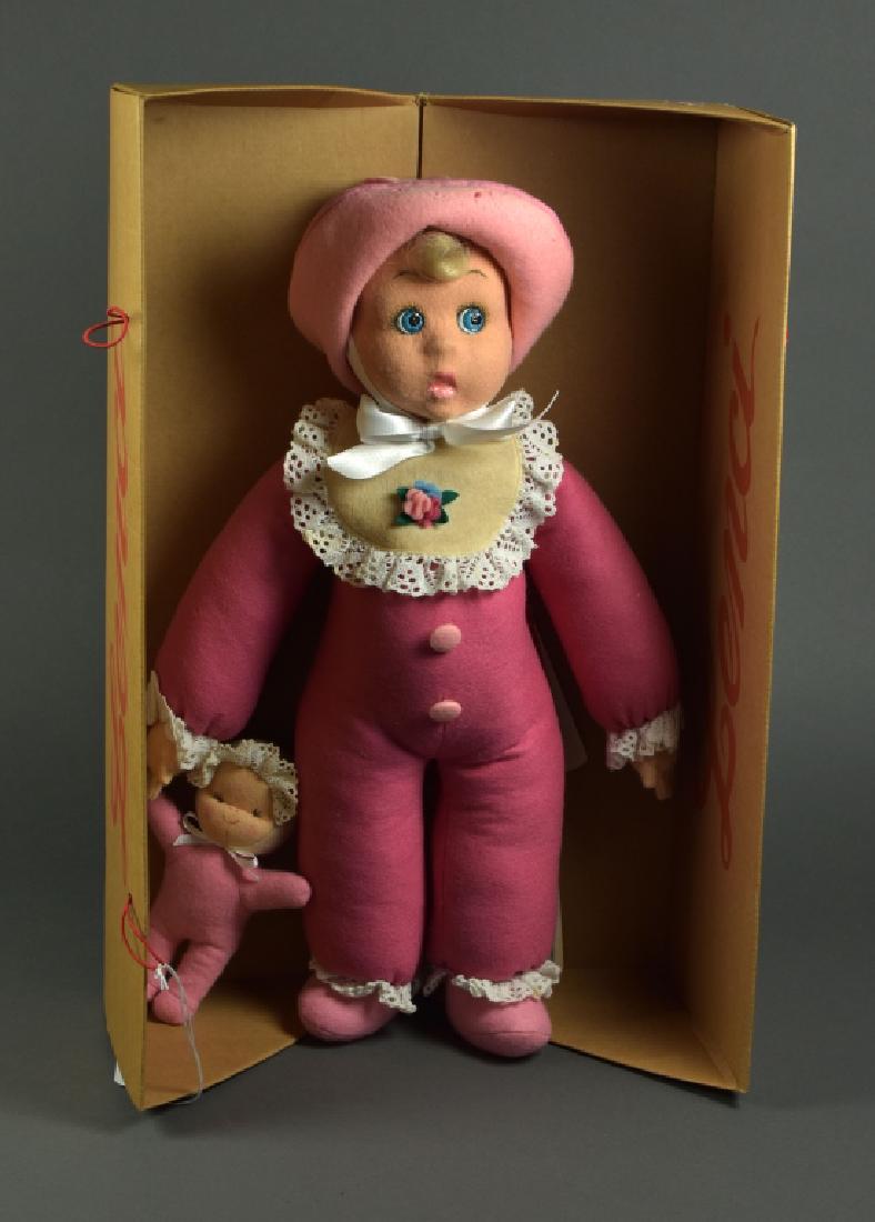 Boxed Italian Felt Lenci Doll: 19". "Baby Marlene" ca. 1996, #411 of 499 with original COA and tags, also small baby. Some moth damage.