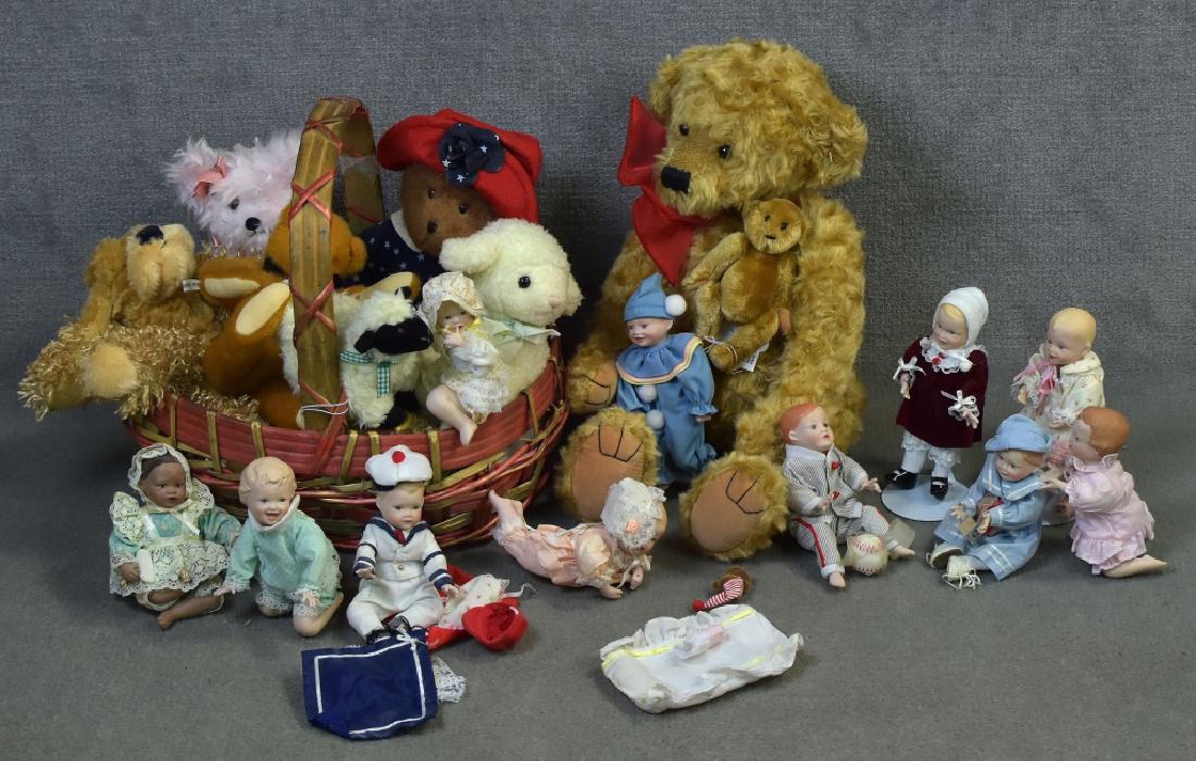 Eleven Anniversary Yolanda Bello Mini Dolls: Along with a basket of easter eggs and plush animals. FAO Schwartz jointed blond bear with mini teddy bear.
