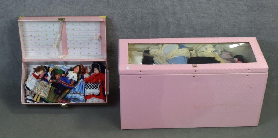 Pink Trunk with Vintage and Antique Doll Clothes: Also a Madeline doll trunk with mini dolls inside.