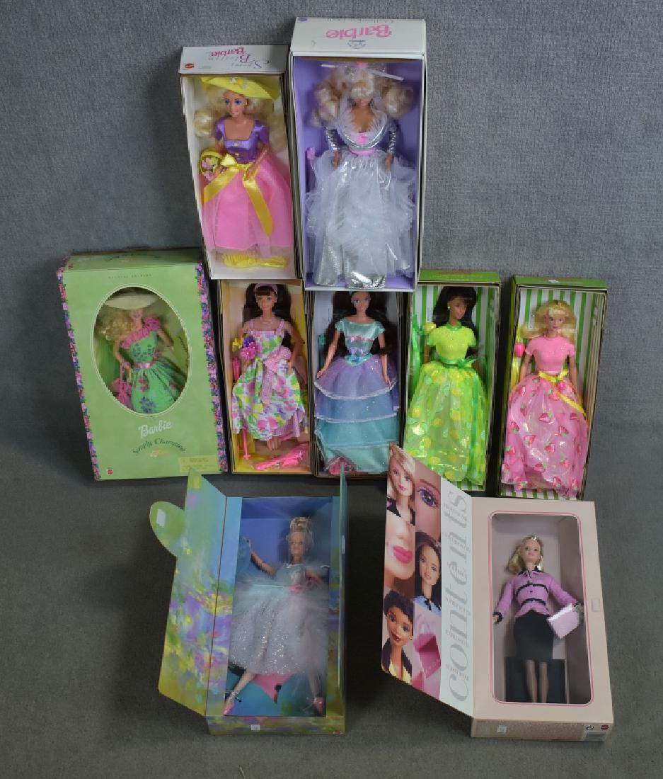 Variety of Barbies-Mostly Avon: Total of nine. Includes six Avon associated Barbies, Simply Charming, Barbie Applause Collector , and Ballet Masquerade. All in good condition.