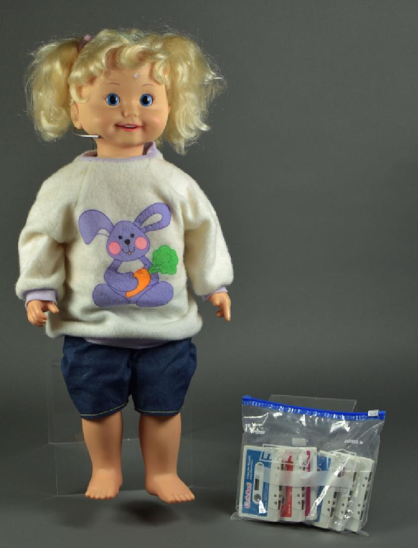 1985 Playmates Cricket with Cassette Tapes: Tape playing capability untested. Good cosmetic condition overall with some wear. Hair is mussed, shorts are replaced and sweatshirt is untagged and shows stains.