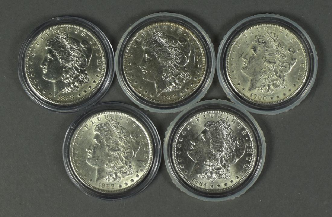 Five Morgan Dollars AU-AU+ grades; includes 1884, 1888, (1 of 2)