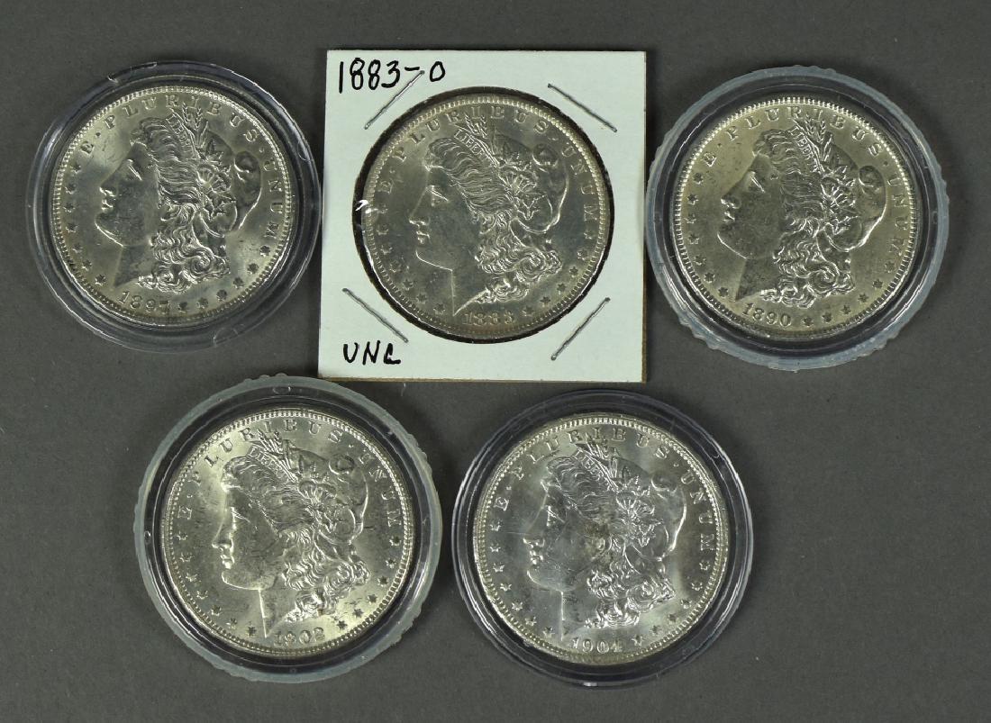 Five Better Grade Morgan Dollars Includes 1883-O (UNC), (1 of 2)
