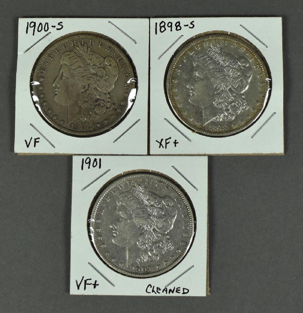 Three Morgan Dollars 1898-S (XF+); 1900-S (VF) and 1901 (1 of 2)