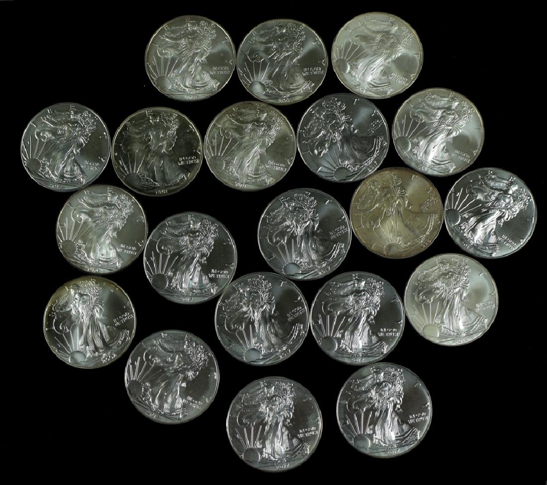 Roll of Silver Eagles All nice BU. Ten coins are dated (1 of 3)